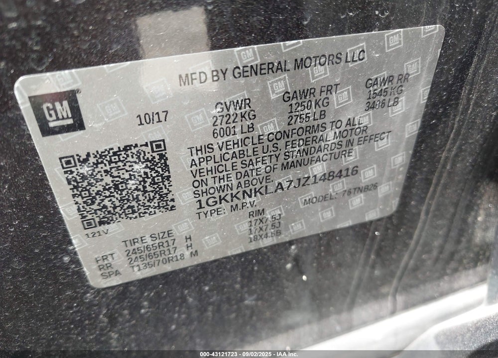 2018 GMC ACADIA SLE-1 VIN: 1GKKNKLA7JZ148416