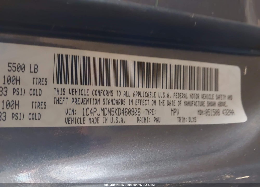 2019 JEEP CHEROKEE VIN: 1C4PJMDN5KD460906