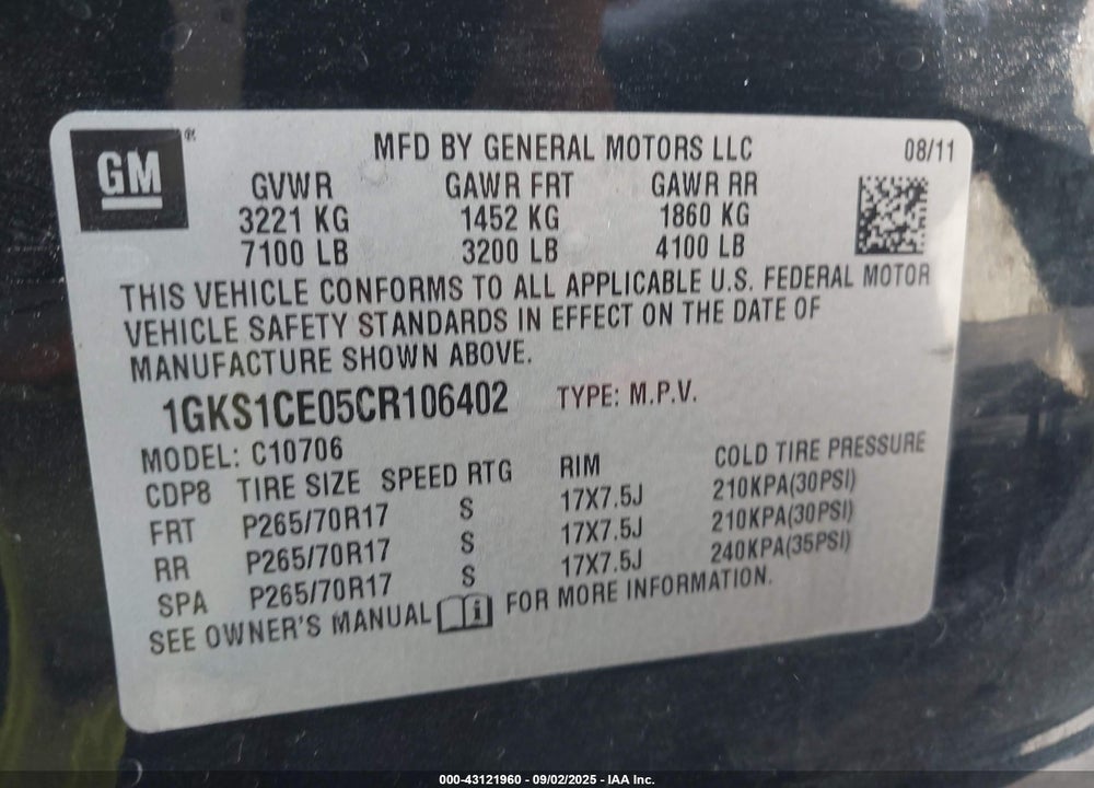 2012 GMC YUKON VIN: 1GKS1CE05CR106402