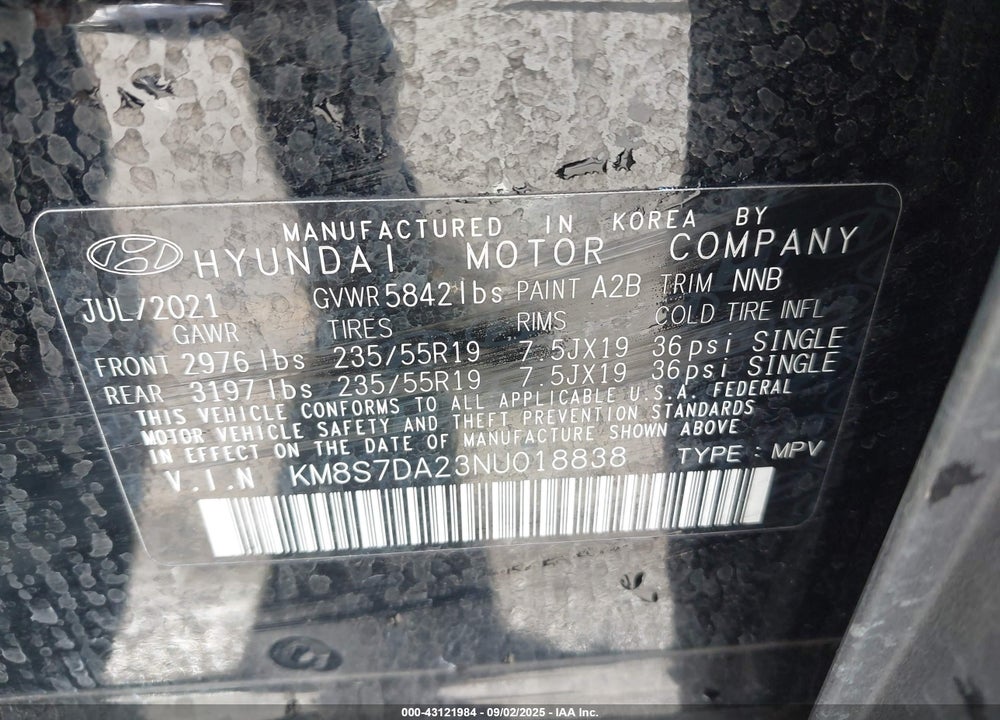 2022 HYUNDAI SANTA FE HYBRID VIN: KM8S7DA23NU018838