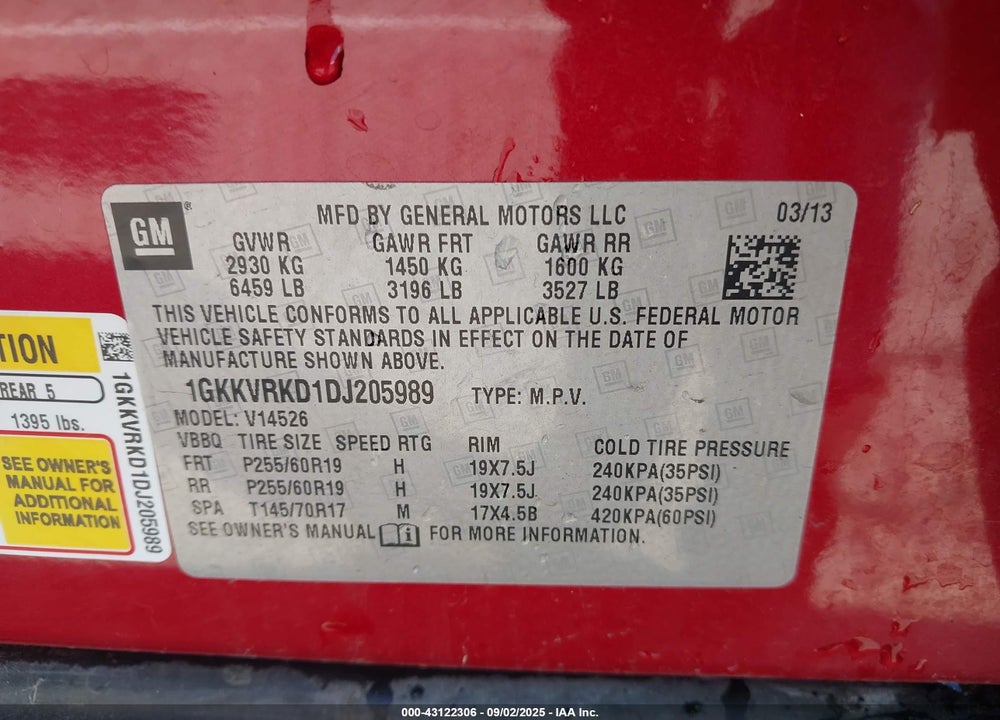 2013 GMC ACADIA VIN: 1GKKVRKD1DJ205989