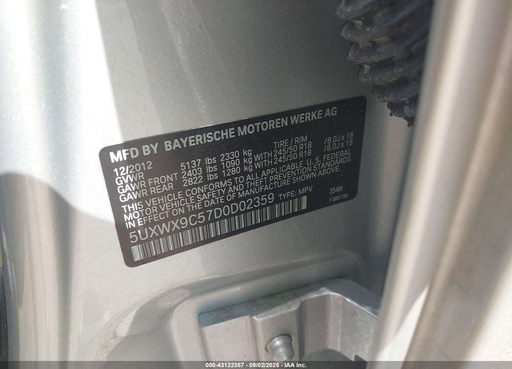 2013 BMW X3 VIN: 5UXWX9C57D0D02359