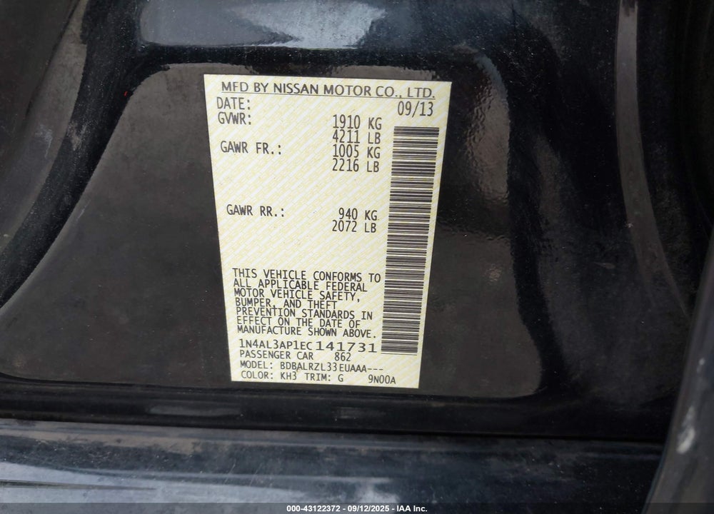2014 NISSAN ALTIMA VIN: 1N4AL3AP1EC141731