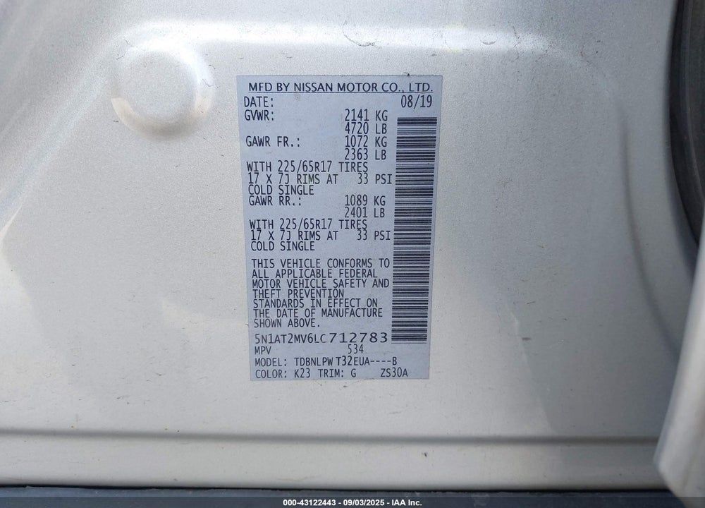 2020 NISSAN ROGUE VIN: 5N1AT2MV6LC712783