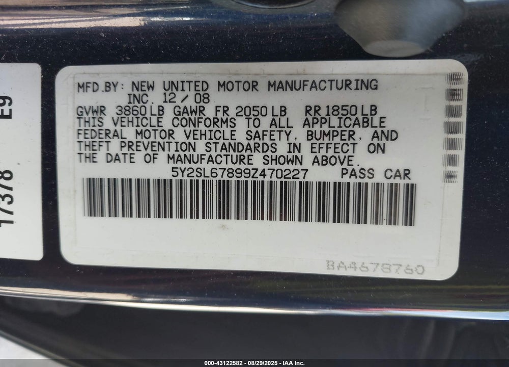 2009 PONTIAC VIBE VIN: 5Y2SL67899Z470227