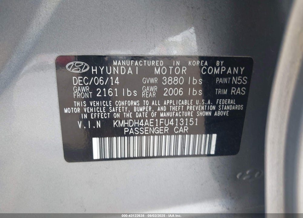 2015 HYUNDAI ELANTRA SE VIN: KMHDH4AE1FU413151