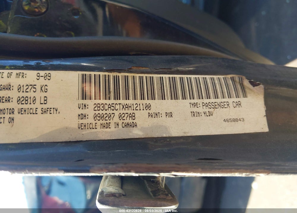 2010 DODGE CHARGER VIN: 2B3CA5CTXAH121100