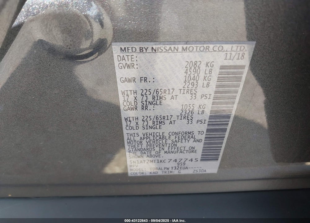 2019 NISSAN ROGUE VIN: 5N1AT2MT1KC747745