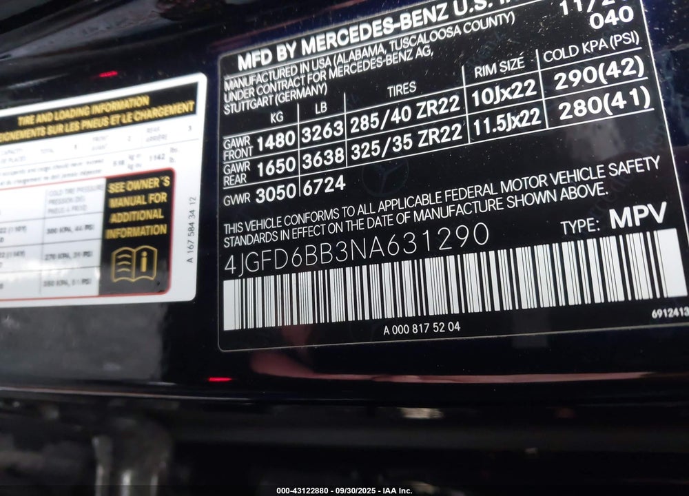 2022 MERCEDES-BENZ GLE CLASS VIN: 4JGFD6BB3NA631290