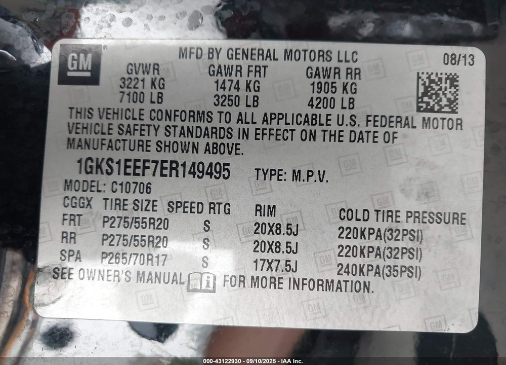 2014 GMC YUKON VIN: 1GKS1EEF7ER149495