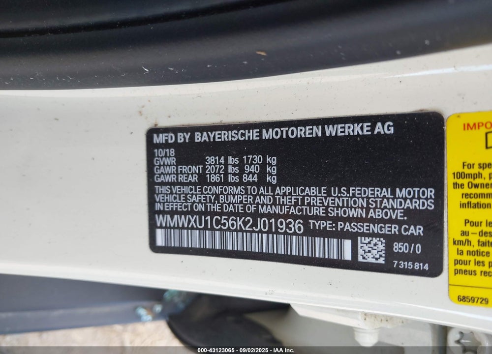 2019 MINI HARDTOP VIN: WMWXU1C56K2J01936
