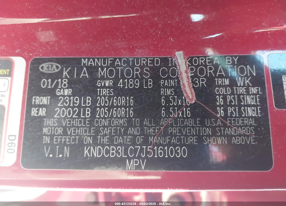 2018 KIA NIRO LX VIN: KNDCB3LC7J5161030