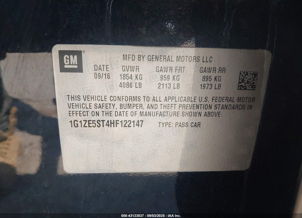2017 CHEVROLET MALIBU 1LT VIN: 1G1ZE5ST4HF122147