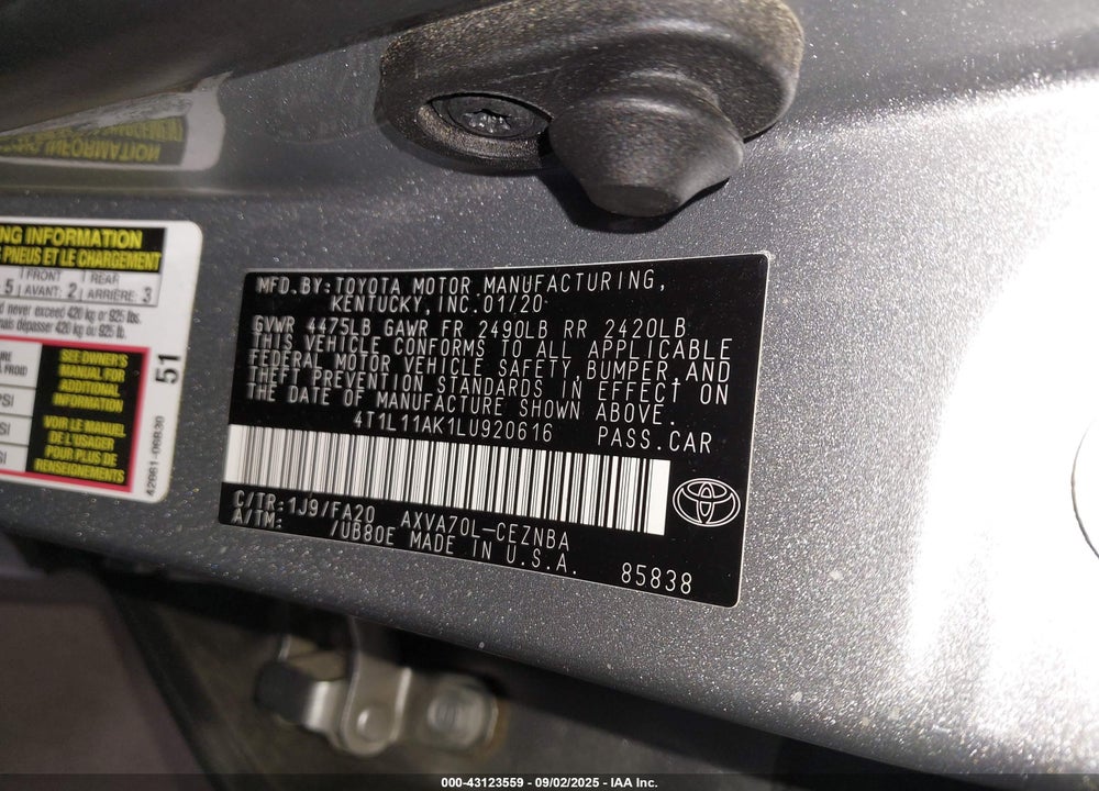 2020 TOYOTA CAMRY LE VIN: 4T1L11AK1LU920616