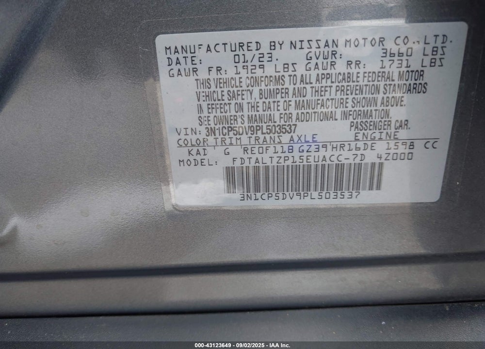 2023 NISSAN KICKS VIN: 3N1CP5DV9PL503537