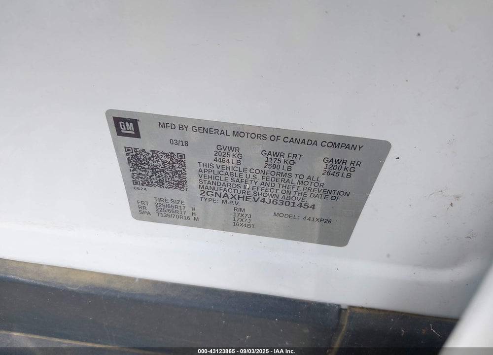 2018 CHEVROLET EQUINOX LS VIN: 2GNAXHEV4J6301454
