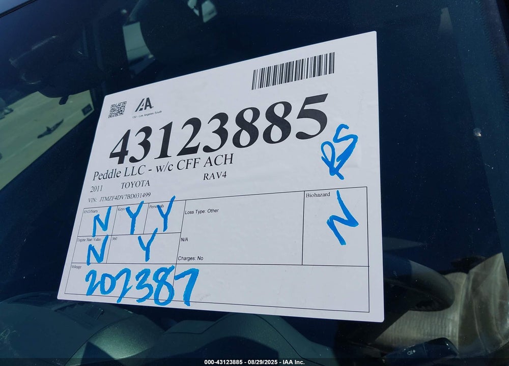 2011 TOYOTA RAV4 VIN: JTMZF4DV7BD031499