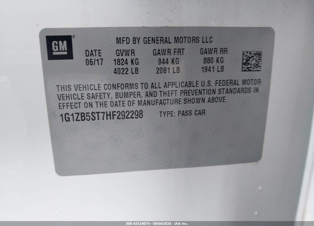 2017 CHEVROLET MALIBU VIN: 1G1ZB5ST7HF292298