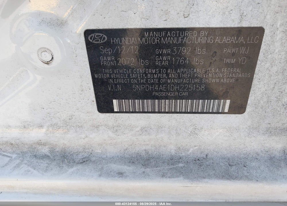 2013 HYUNDAI ELANTRA GLS VIN: 5NPDH4AE1DH225158