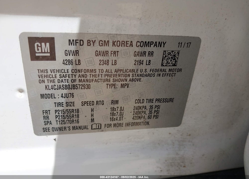 2018 BUICK ENCORE VIN: KL4CJASB0JB572930