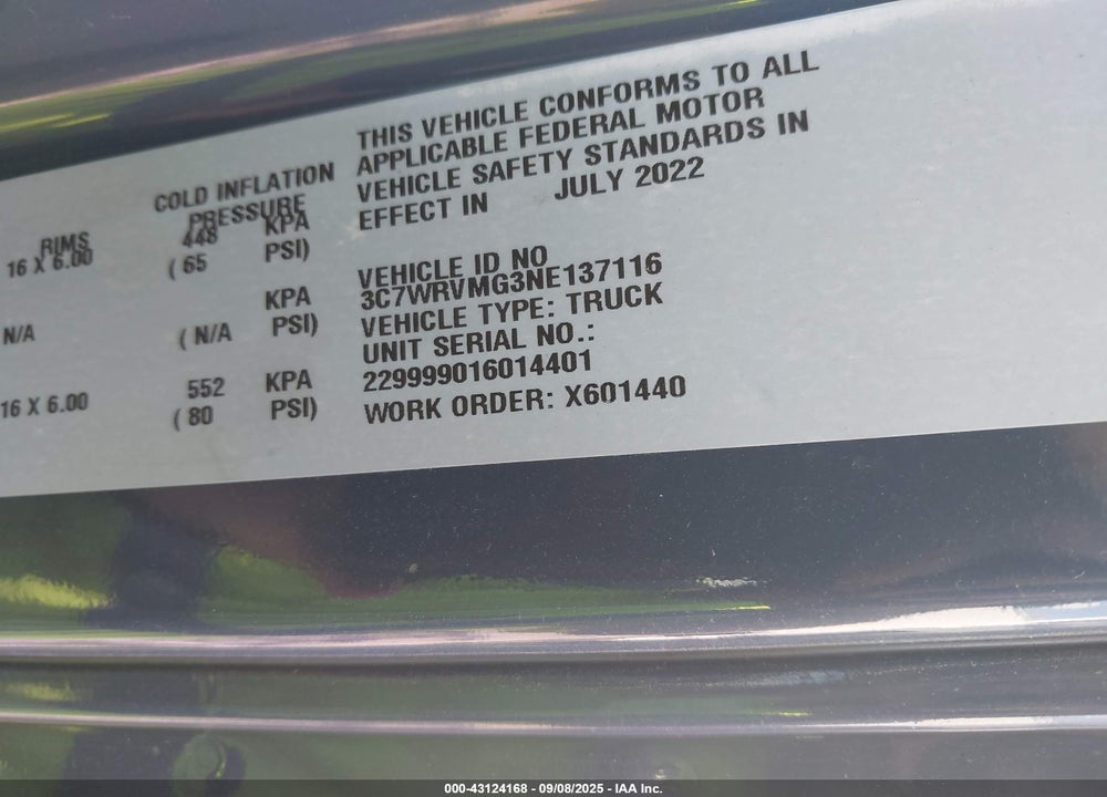 2022 RAM PROMASTER 3500 CUTAWAY LOW ROOF VIN: 3C7WRVMG3NE137116