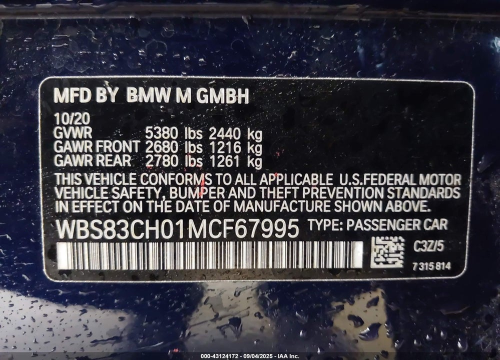 2021 BMW M5 VIN: WBS83CH01MCF67995