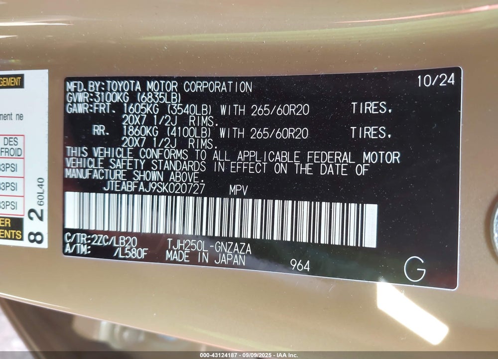 2025 TOYOTA LAND CRUISER VIN: JTEABFAJ9SK020727