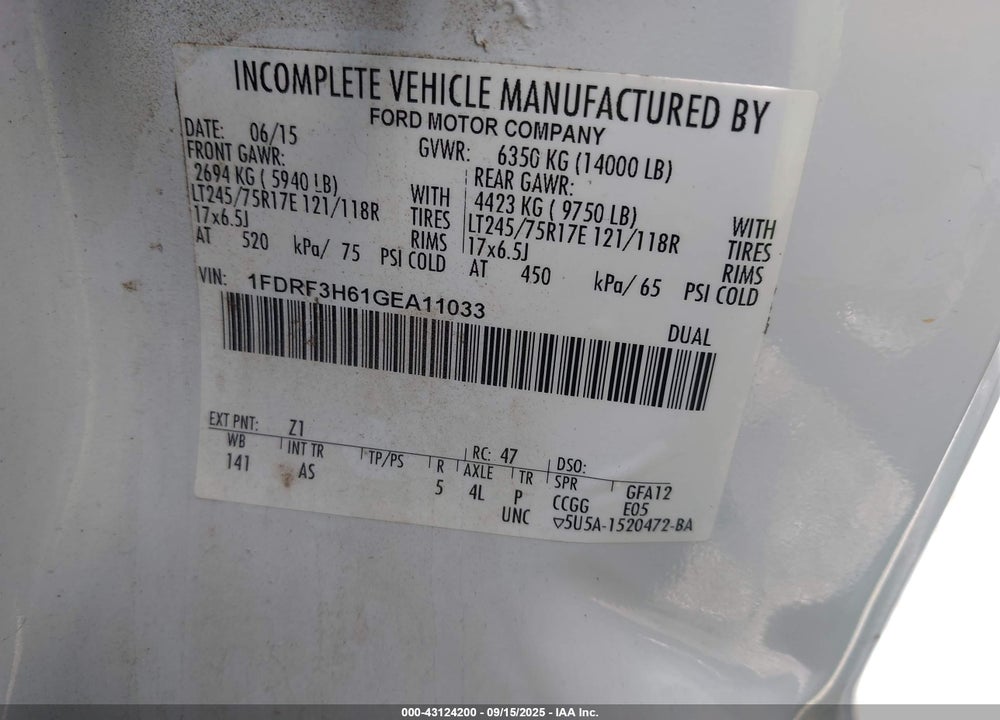 2016 FORD F-350 CHASSIS XL VIN: 1FDRF3H61GEA11033
