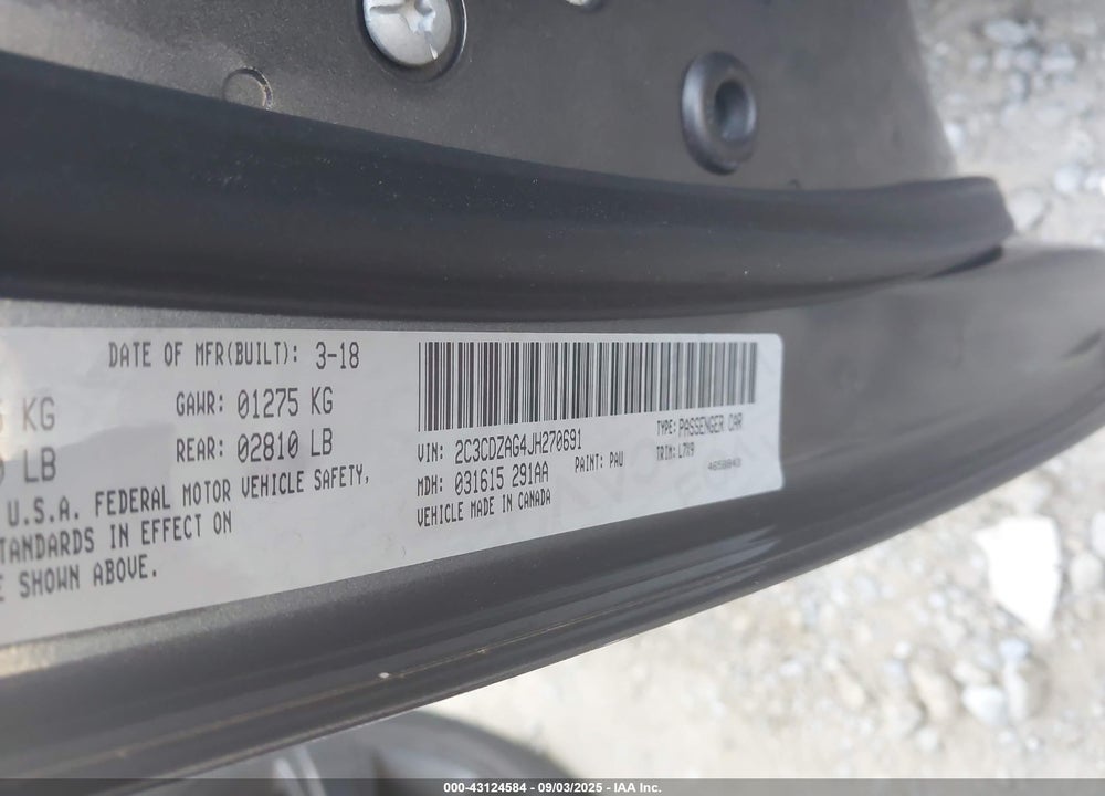2018 DODGE CHALLENGER VIN: 2C3CDZAG4JH270691