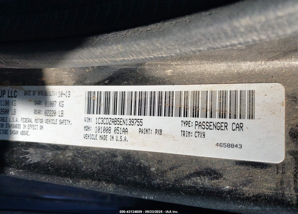 2014 DODGE AVENGER VIN: 1C3CDZAB5EN139755