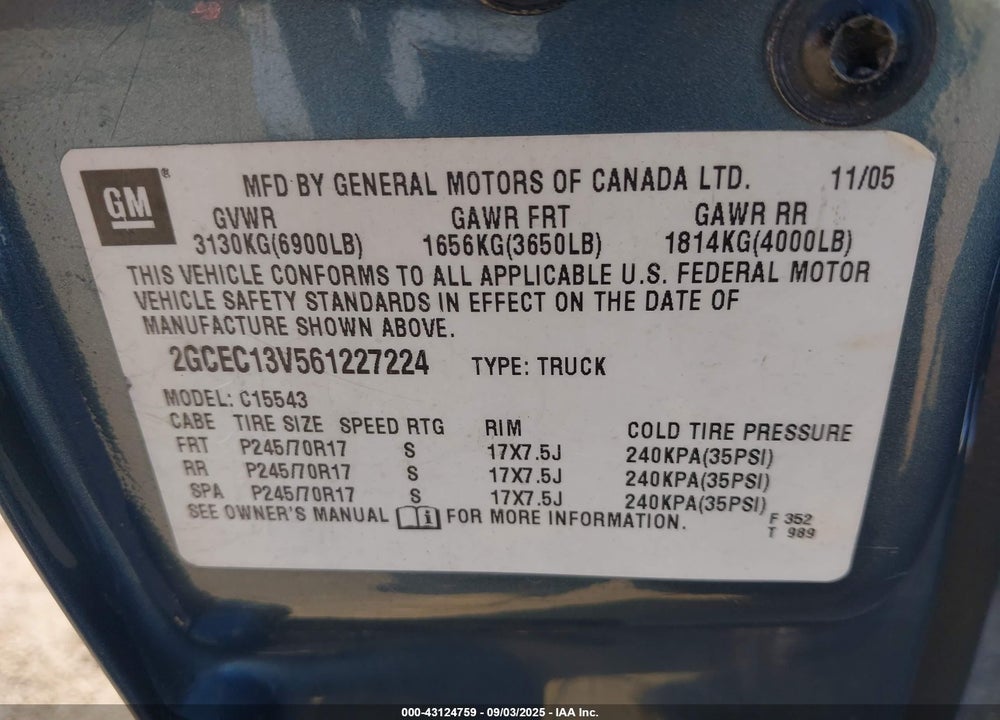 2006 CHEVROLET SILVERADO 1500 LS VIN: 2GCEC13V561227224
