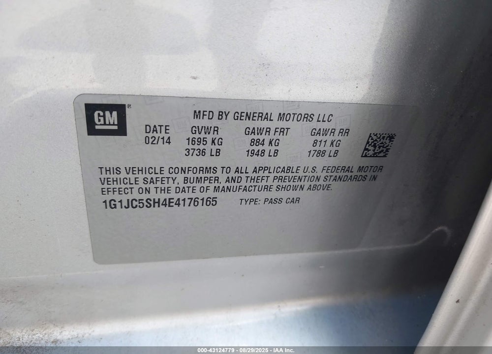 2014 CHEVROLET SONIC VIN: 1G1JC5SH4E4176165
