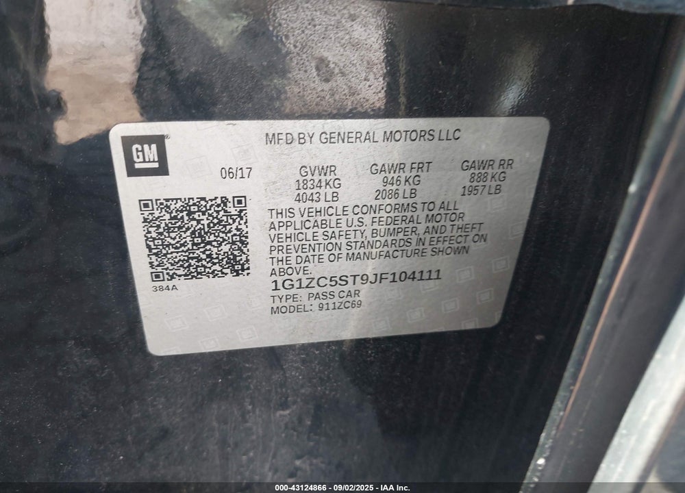 2018 CHEVROLET MALIBU 1FL VIN: 1G1ZC5ST9JF104111