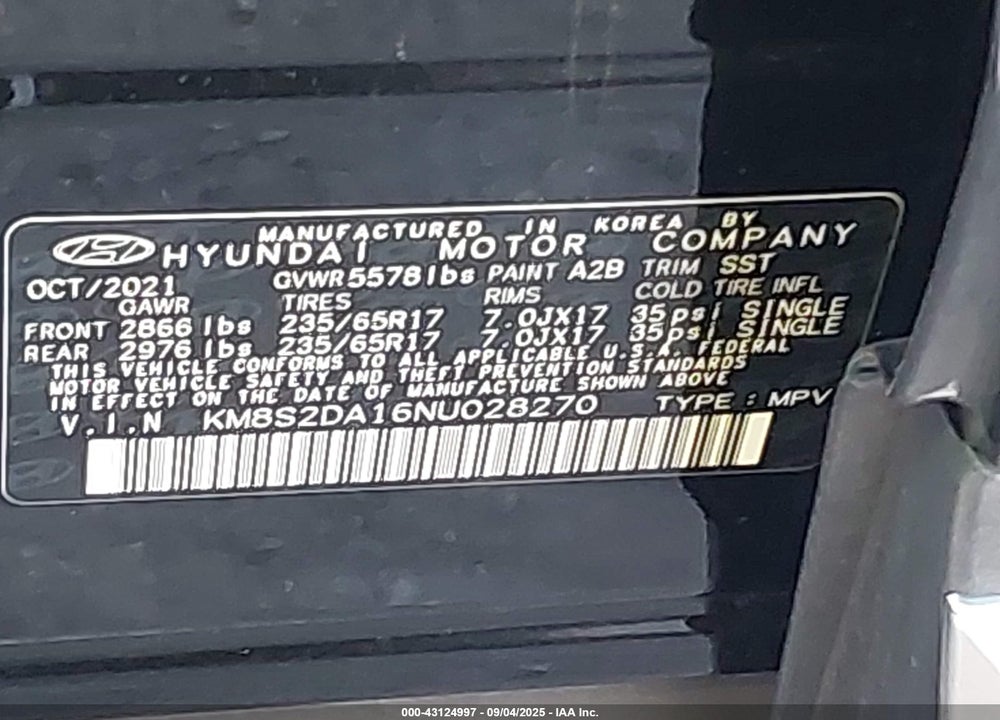 2022 HYUNDAI SANTA FE HYBRID VIN: KM8S2DA16NU028270