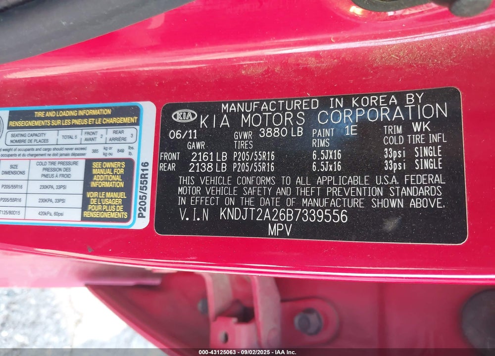 2011 KIA SOUL VIN: KNDJT2A26B7339556