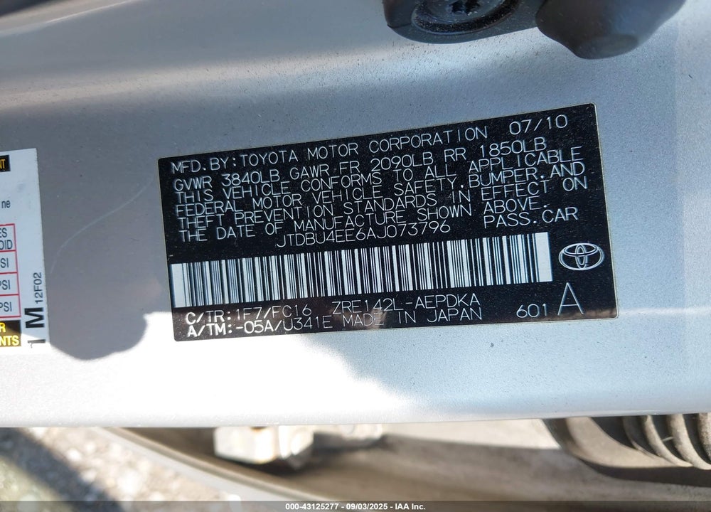 2010 TOYOTA COROLLA VIN: JTDBU4EE6AJ073796