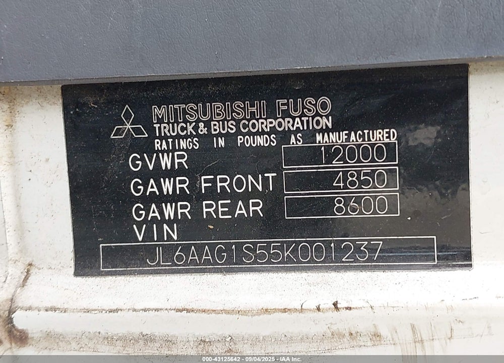 2005 MITSUBISHI FUSO TRUCK FE 83D VIN: JL6AAG1S55K001237