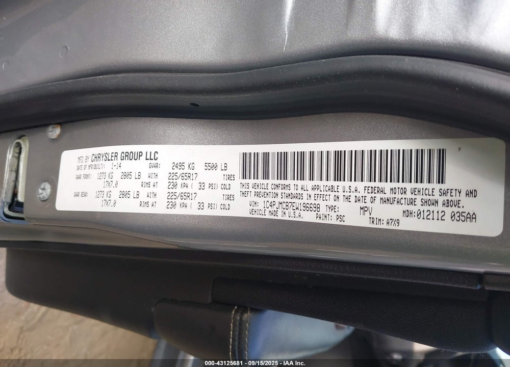 2014 JEEP CHEROKEE VIN: 1C4PJMCB7EW196698