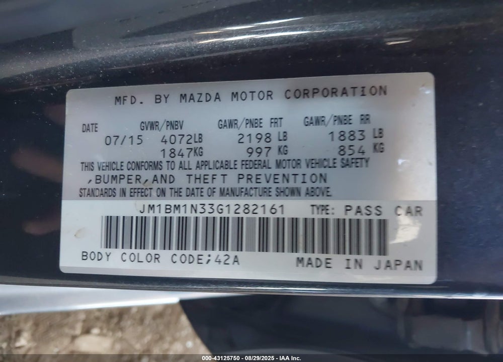 2016 MAZDA 3 VIN: JM1BM1N33G1282161