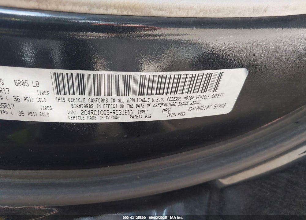 2017 CHRYSLER PACIFICA VIN: 2C4RC1CG5HR531693