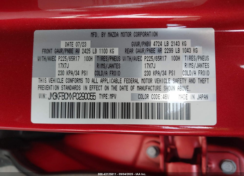 2023 MAZDA CX-5 VIN: JM3KFBCMXP0290055