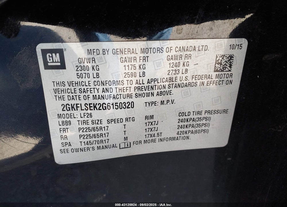 2016 GMC TERRAIN VIN: 2GKFLSEK2G6150320