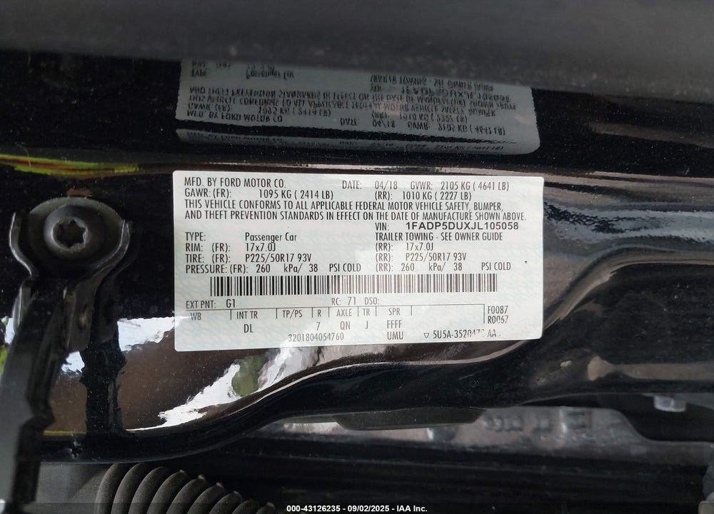 2018 FORD C-MAX HYBRID VIN: 1FADP5DUXJL105058