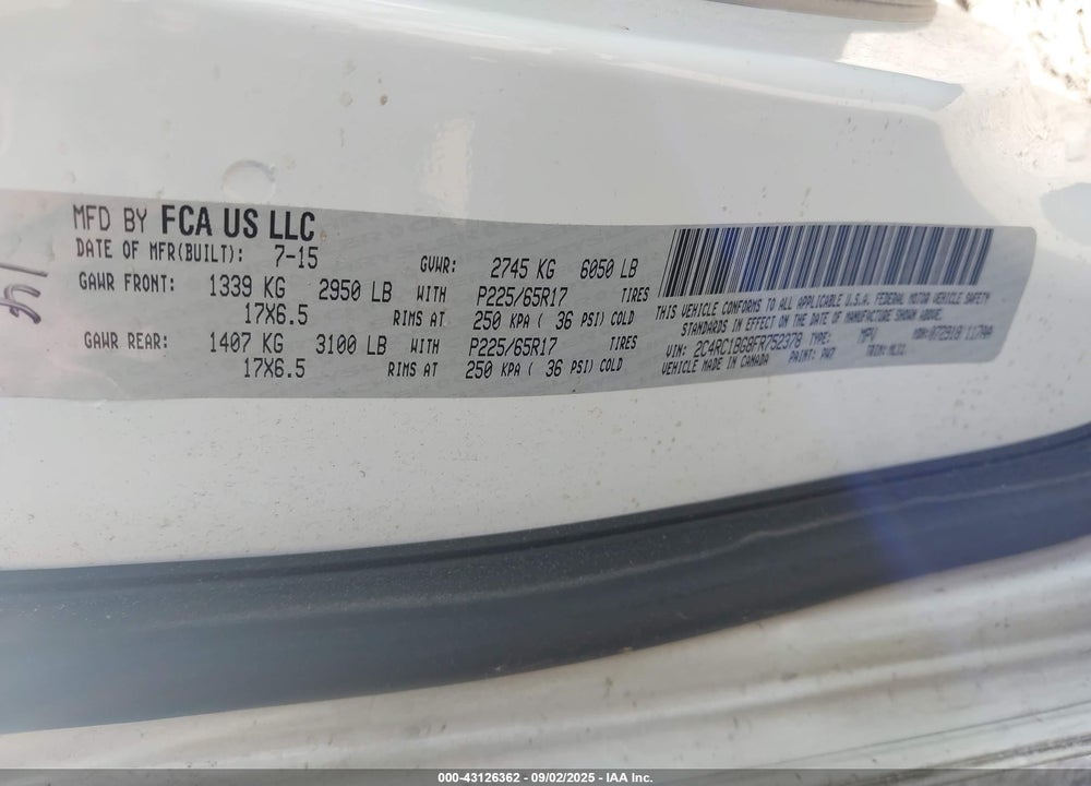 2015 CHRYSLER TOWN & COUNTRY VIN: 2C4RC1BG8FR752378