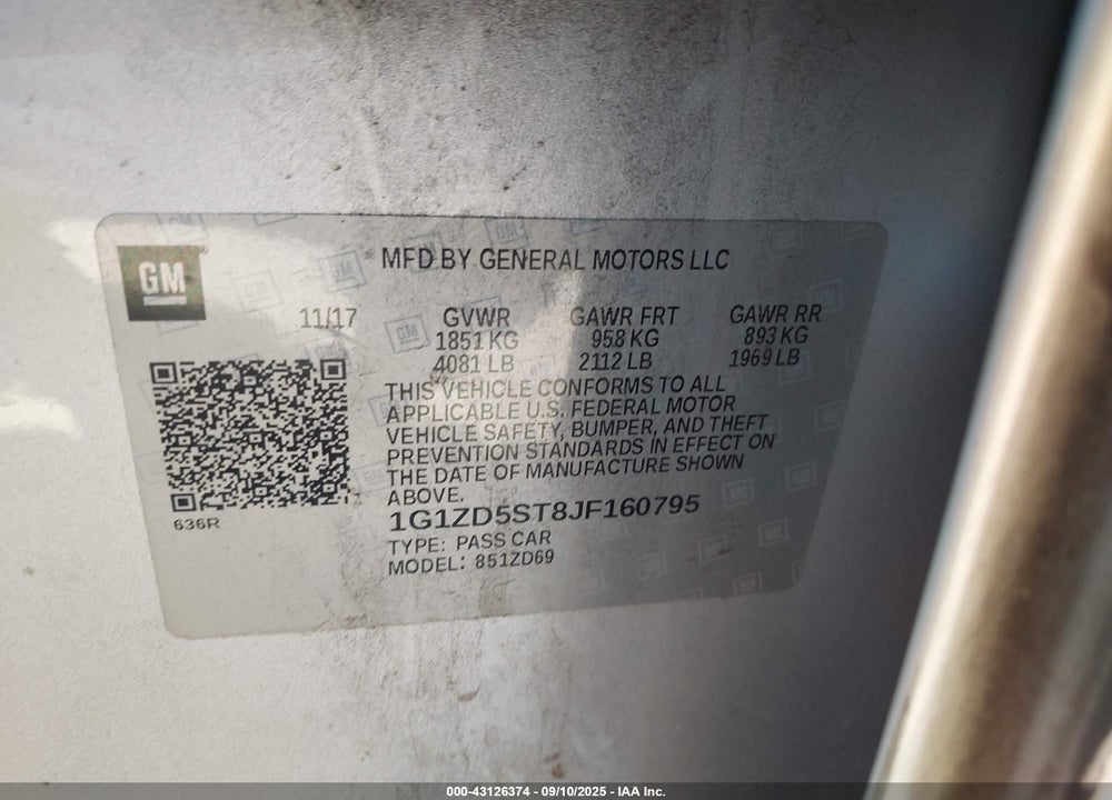 2018 CHEVROLET MALIBU VIN: 1G1ZD5ST8JF160795