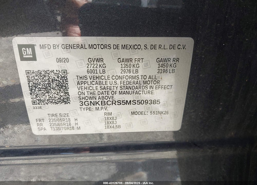 2021 CHEVROLET BLAZER FWD 2LT VIN: 3GNKBCRS5MS509385
