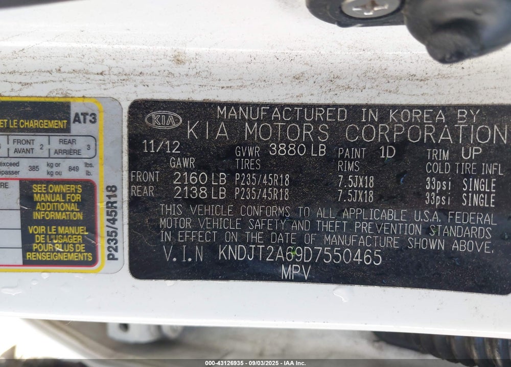 2013 KIA SOUL VIN: KNDJT2A69D7550465
