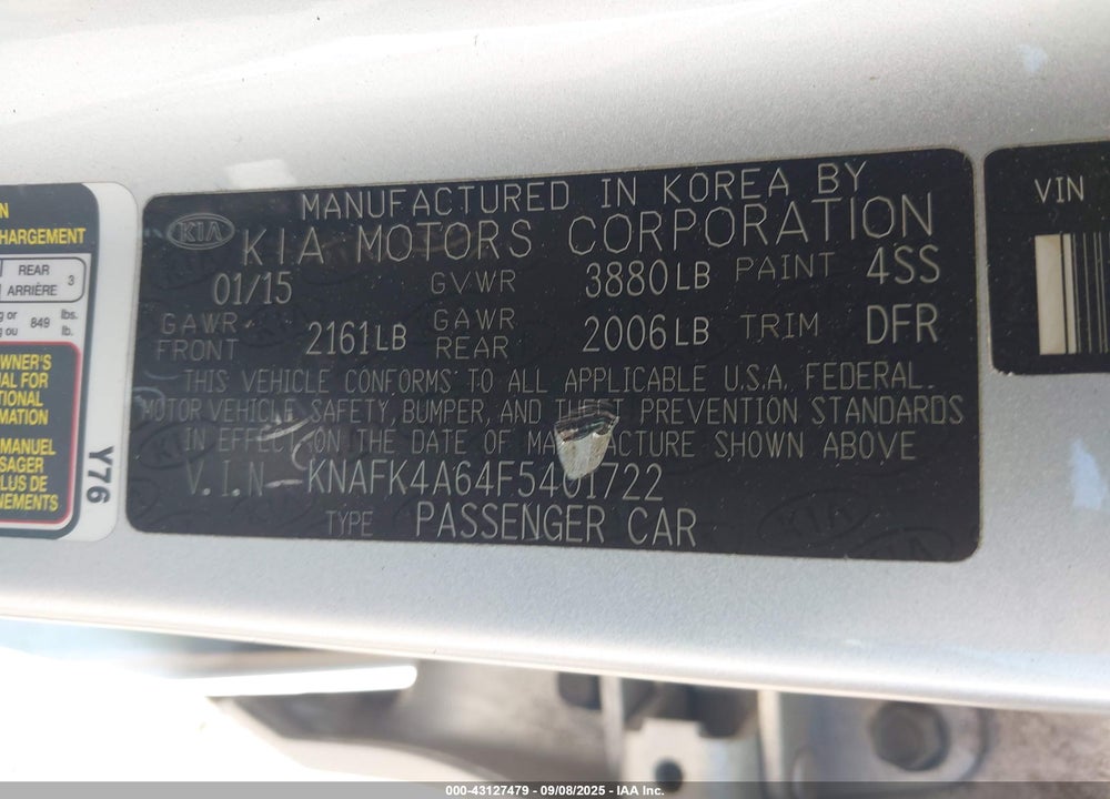 2015 KIA FORTE VIN: KNAFK4A64F5401722
