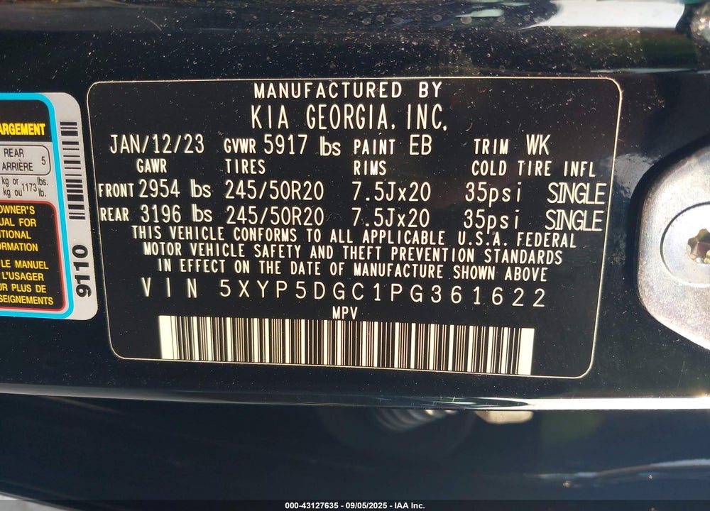 2023 KIA TELLURIDE VIN: 5XYP5DGC1PG361622