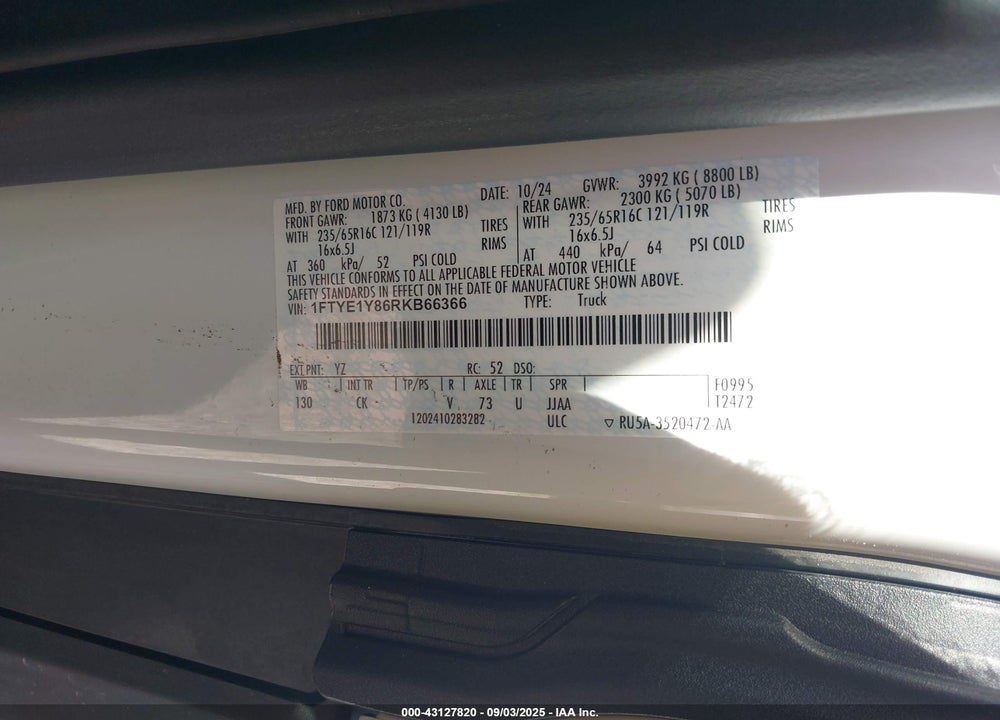 2024 FORD TRANSIT-150 VIN: 1FTYE1Y86RKB66366